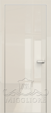 Крашеная дверь эмаль GLOSS 10 G Глянец, AVORIO 9010, алюминиевая кромка и алюминиевый  короб, наличник