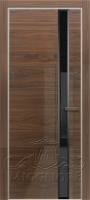 Дверь со стеклом GLOSS 21-F V Глянец, шпон американского ореха нетонированный, алюминиевая кромка и алюминиевый  короб