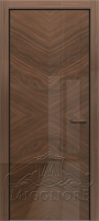 Деревянные двери GLOSS 34-03 G Глянец, шпон американского ореха нетонированный, алюминиевая черная кромка и черный алюминиевый  короб