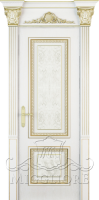 Деревянные двери MONTE NAPOLEONE 005-3 G наличник-пилястра №1 Эмаль белая на шпоне ясеня филенка - корень ясеня под эмалью PATINATO ORO