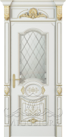 Дверь со стеклом MONTE NAPOLEONE 006 V-ROMB c фацетом капитель №1 BIANCO PATINATO ORO