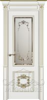 Деревянные двери MONTE NAPOLEONE 104 V-vitrazh наличник -пилястра №1 AVORIO 9010 PATINATO ORO