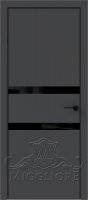 Дверь со стеклом QUADRO 9.08 алюминиевая кромка черная V-лакобель черный GRAFITE NUBUK