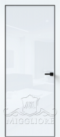 Дверь со стеклом VETRO MMR01 алюминиевая черная кромка, V-лакобель ультра белый, Эмаль BIANCO