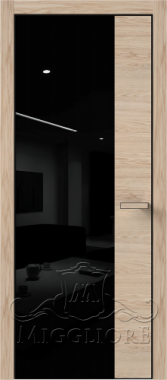 Дверь со стеклом VETRO MMR04 алюминиевая черная кромка, V-лакобель черный, Шпон дуба тон-12