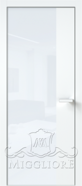 Дверь в квартиру VETRO MMR04 алюминиевая кромка, вставка-эмаль BIANCO, V-лакобель ультра белый, Эмаль BIANCO