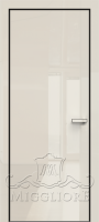 Крашеная дверь эмаль GLOSS 10 G Глянец, AVORIO 9010, алюминиевая черная кромка и черный алюминиевый  короб, наличник