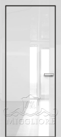 Крашеная дверь эмаль GLOSS 10 G Глянец, BIANCO, алюминиевая черная кромка и черный алюминиевый  короб, наличник