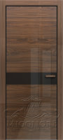 Деревянные двери GLOSS 11 G Глянец, шпон американского ореха нетонированный, алюминиевая черная кромка и черный алюминиевый  короб, наличник, вставка - эмаль