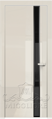 Дверь со стеклом GLOSS 21-F V Глянец, AVORIO 9010, алюминиевая кромка и алюминиевый  короб