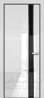 Дверь со стеклом GLOSS 21-F V Глянец, BIANCO, алюминиевая черная кромка и черный алюминиевый  короб