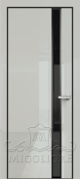 Дверь со стеклом GLOSS 21-F V Глянец, GRIGIO 7035, алюминиевая черная кромка и черный алюминиевый  короб
