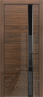 Деревянные двери GLOSS 21-F V Глянец, шпон американского ореха нетонированный, алюминиевая черная кромка и черный алюминиевый  короб
