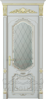 Дверь со стеклом MONTE NAPOLEONE 007 V-ROMB фацетом капитель №1 наличник-пилястра №2 GRIGIO 7035 PATINATO ORO