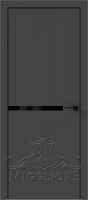 Дверь со стеклом QUADRO 10.24 V-лакобель черный алюминиевая кромка черная GRAFITE NUBUK