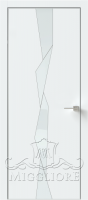 Дверь со стеклом QUADRO 10.32 алюминиевая кромка V-лакобель белый SILK ICE