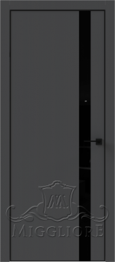 Дверь со стеклом QUADRO 9.05 алюминиевая кромка черная V-лакобель черный GRAFITE NUBUK