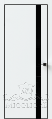 Дверь со стеклом QUADRO 9.05 черная алюминиевая кромка V-лакобель черный SILK ICE