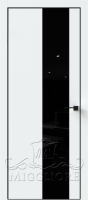 Дверь со стеклом QUADRO 9.09 черная алюминиевая кромка V-лакобель черный SILK ICE
