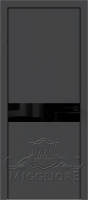 Дверь со стеклом QUADRO 9.10 алюминиевая кромка черная V-лакобель черный GRAFITE NUBUK