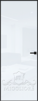 Дверь в квартиру VETRO MMR01 алюминиевая черная кромка, алюминиевый черный короб, V-лакобель ультра белый