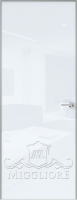 Дверь в квартиру VETRO MMR01 алюминиевая кромка, алюминиевый короб, V-лакобель ультра белый