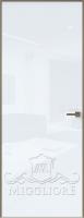 Деревянные двери VETRO MMR01 алюминиевая кромка-Шампань, алюминиевый короб - Шампань, V-лакобель ультра белый