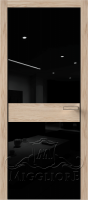 Деревянные двери VETRO MMR03 алюминиевая черная кромка, V-лакобель черный, Шпон дуба тон-12
