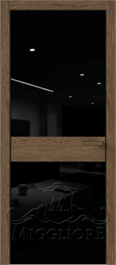 Деревянные двери VETRO MMR03 алюминиевая черная кромка, V-лакобель черный, Шпон дуба тон-13