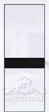 Дверь со стеклом VETRO MMR03 алюминиевая черная кромка, вставка-черная эмаль, V-лакобель ультра белый, Эмаль BIANCO