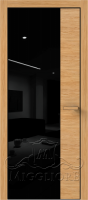 Дверь со стеклом VETRO MMR04 алюминиевая черная кромка, V-лакобель черный, Шпон дуба тон-11