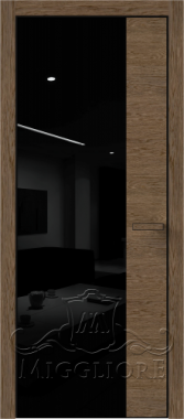 Деревянные двери VETRO MMR04 алюминиевая черная кромка, V-лакобель черный, Шпон дуба тон-13