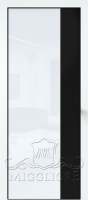 Дверь со стеклом VETRO MMR04 алюминиевая черная кромка, вставка-черная эмаль, V-лакобель ультра белый, Эмаль BIANCO