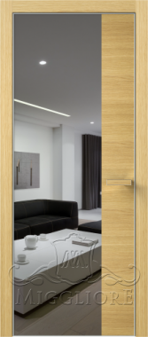 Деревянные двери VETRO MMR04 алюминиевая кромка, V-зеркало-Серебро, Шпон дуба натуральный