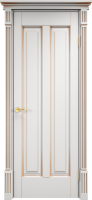 Белорусская дверь Модель ОЛ 102 ДГ Карниз Белый грунт патина Золото
