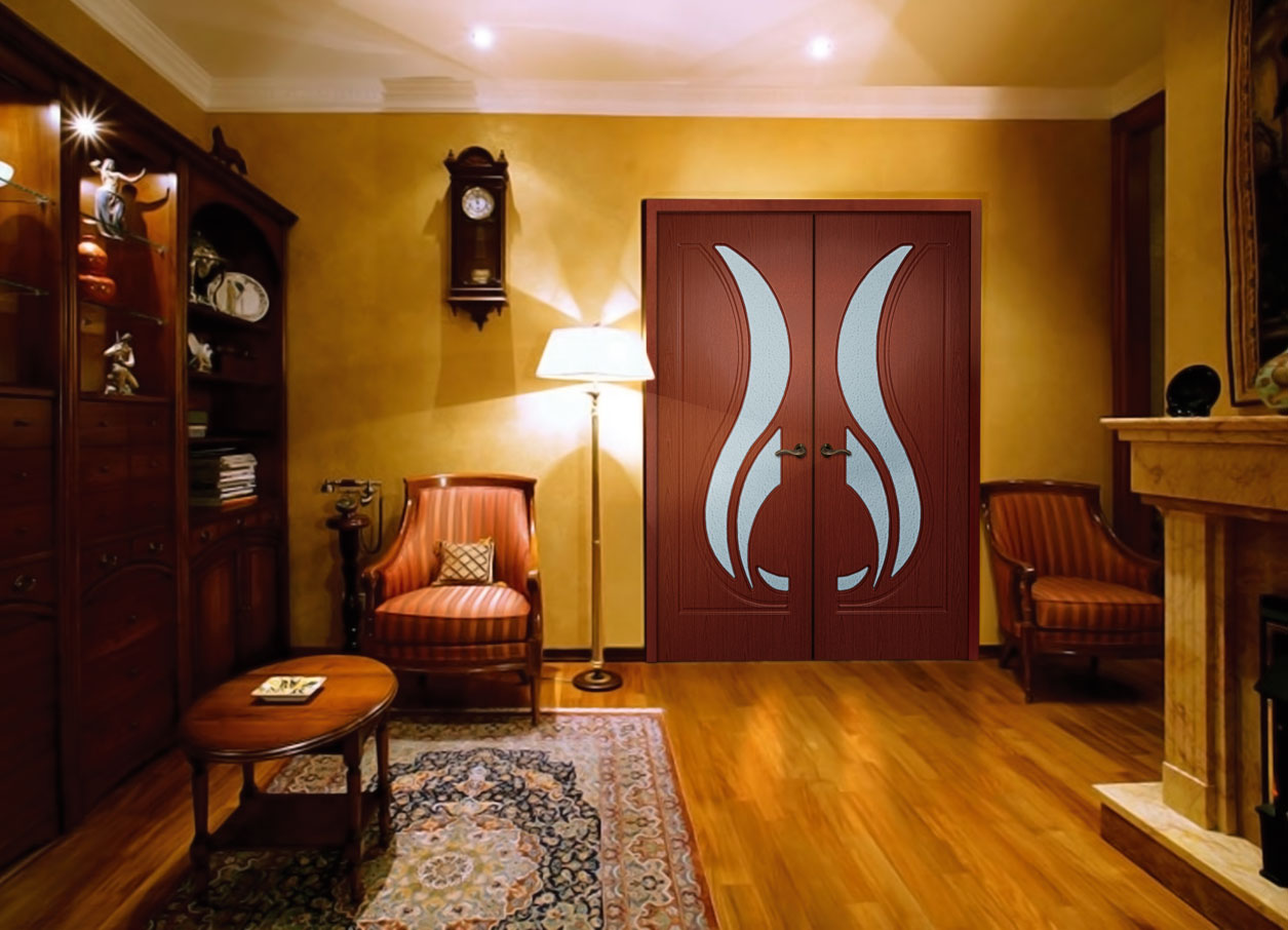 интерьер гостиной с распашными дверями